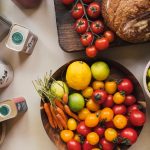 Fresh fruits and vegetables arranged on a table